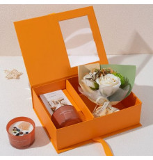 НЕТУ Подарок "Букет цветов с арома мыла и арома свечой" (KR-13) (подарочный кейс - ОРАНЖЕВЫЙ) // [400] (36 шт/ящ)