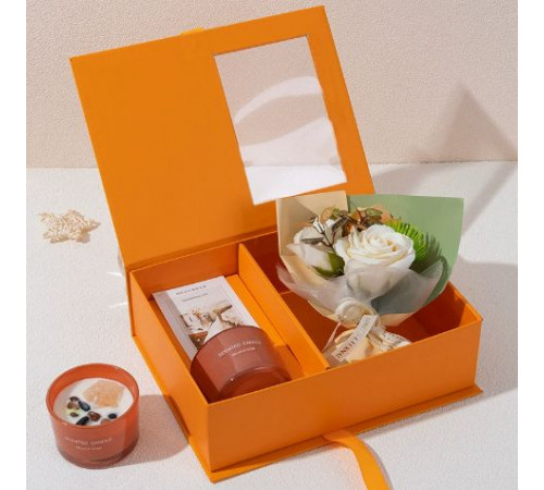 НЕТУ Подарок "Букет цветов с арома мыла и арома свечой" (KR-13) (подарочный кейс - ОРАНЖЕВЫЙ) // [400] (36 шт/ящ)