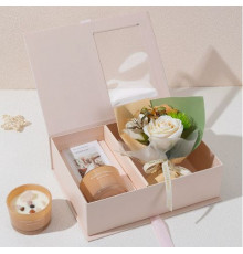 НЕТУ Подарок "Букет цветов с арома мыла и арома свечой" (KR-14) (подарочный кейс -  РОЗОВЫЙ) // [400] (36 шт/ящ)