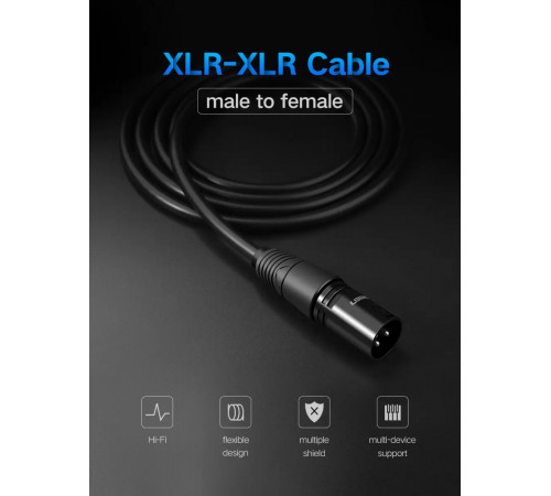 Аудіокабель UGREEN AV130 Cannon Male to Female Microphone Extension Audio Cable 3m (Black)(UGR-20711) (UGR-20711)