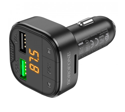 АЗП з FM-модулятором BOROFONE BC43 Flash QC3.0 car BT FM transmitter 18W Black (6974443387223)