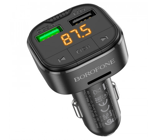 АЗП з FM-модулятором BOROFONE BC43 Flash QC3.0 car BT FM transmitter 18W Black (6974443387223)