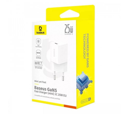 Мережевий зарядний пристрій Baseus  GaN5 Fast Charger (mini) 1C 25W EU Moon White (P10110909213-00)