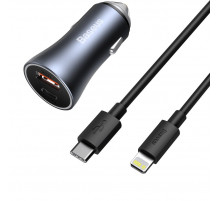 Автомобільний зарядний пристрій Baseus Golden Contactor Pro Dual Car Charger U+C 40W (With Cable Type-C/ iP 1m) Dark Grey (TZCCJD-B0G)