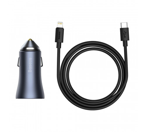 Автомобільний зарядний пристрій Baseus Golden Contactor Pro Dual Car Charger U+C 40W (With Cable Type-C/ iP 1m) Dark Grey (TZCCJD-B0G)