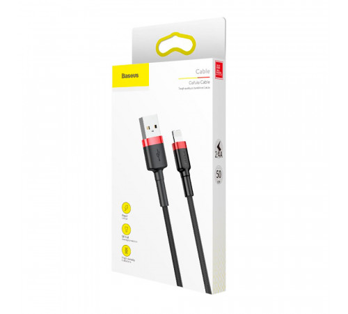 Кабель Baseus Cafule Cable USB For Lightning 2.4A 0.5m Red+Black (CALKLF-A19)