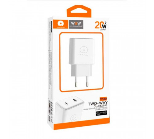 Мережевий зарядний пристрій WUW-C189 PD 20W Charger USB C + USB C white (C189)