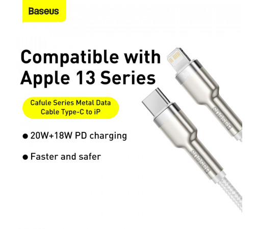 Кабель Baseus Cafule Series Metal Data Cable Type-C to iP PD 20W 2m White (CATLJK-B02)