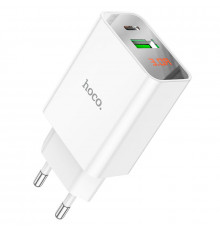 Мережевий зарядний пристрій HOCO C100A PD20W+QC3.0 charger with digital display White (6931474769800)
