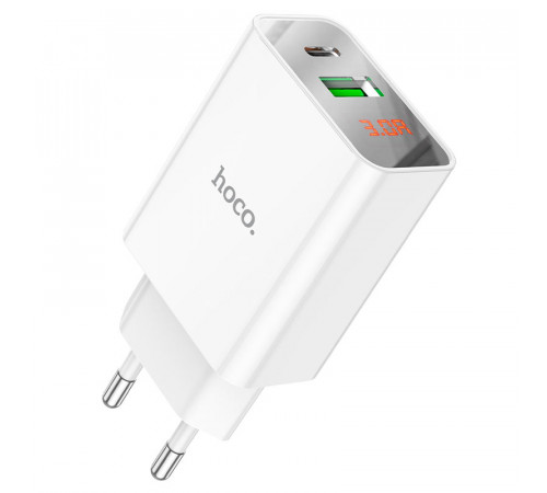 Мережевий зарядний пристрій HOCO C100A PD20W+QC3.0 charger with digital display White (6931474769800)