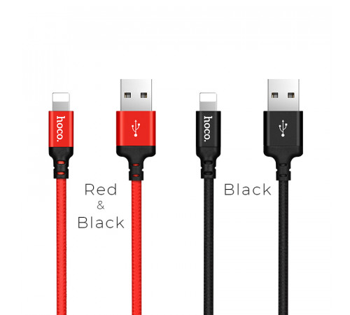 Кабель HOCO X14 USB to iP 2A, 2m, nylon, aluminum connectors, Black (6957531062882)