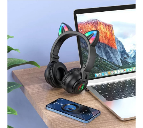 Бездротові накладні навушники BOROFONE BO18 Cat ear BT headphones Black (6974443384949)