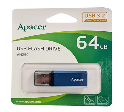 Флеш-накопичувач Apacer USB 3.2 Gen 1 AH25C 64GB Blue (AP64GAH25CU-1)