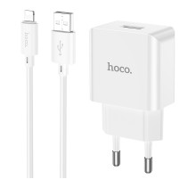 Мережевий зарядний пристрій з кабелем HOCO C106A Leisure single port charger set(iP) 10.5W White (6931474783899)