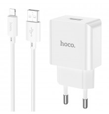 Мережевий зарядний пристрій з кабелем HOCO C106A Leisure single port charger set(iP) 10.5W White (6931474783899)