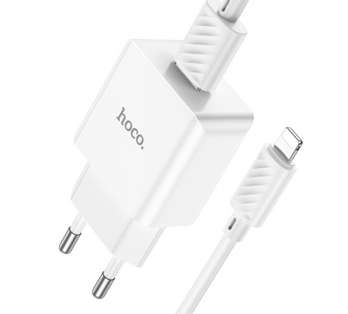 Мережевий зарядний пристрій з кабелем HOCO C106A Leisure single port charger set(iP) 10.5W White (6931474783899)