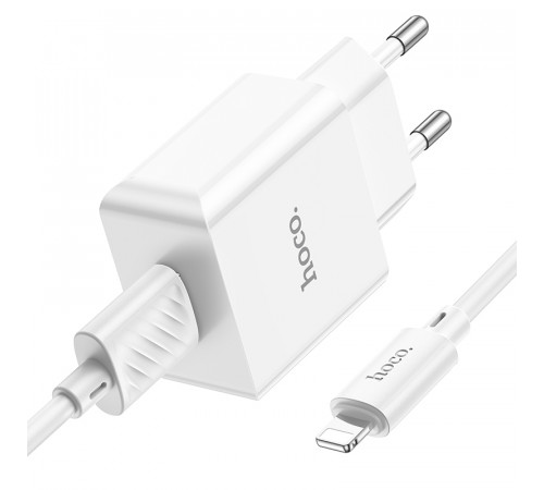 Мережевий зарядний пристрій з кабелем HOCO C106A Leisure single port charger set(iP) 10.5W White (6931474783899)
