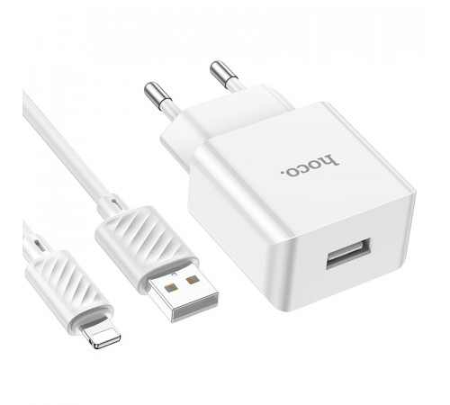 Мережевий зарядний пристрій з кабелем HOCO C106A Leisure single port charger set(iP) 10.5W White (6931474783899)