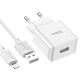 Мережевий зарядний пристрій з кабелем HOCO C106A Leisure single port charger set(iP) 10.5W White (6931474783899)