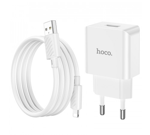 Мережевий зарядний пристрій з кабелем HOCO C106A Leisure single port charger set(iP) 10.5W White (6931474783899)