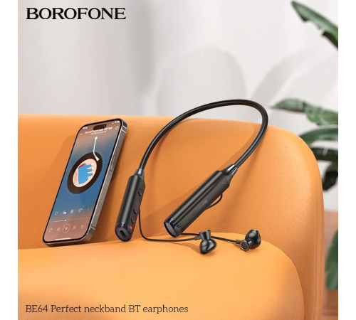 Бездротові спортивні навушники BOROFONE BE64 Perfect neckband BT earphones Black (6941991103704)