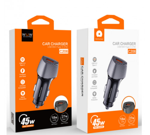 Автомобільний зарядний пристрій WUW-C206 PD20W+QC3.0 Grey (6972573333394)
