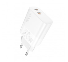 Мережевий зарядний пристрій WUW-C193 PD20W Charger USB C + USB C white (6972573336616)