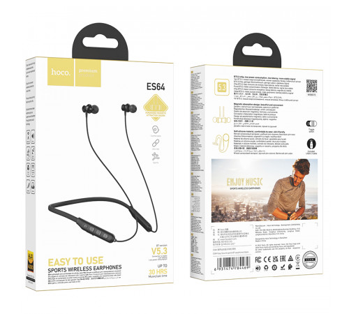 Бездротові спортивні навушники HOCO ES64 Easy Sound sports BT earphones Black (6931474784469)
