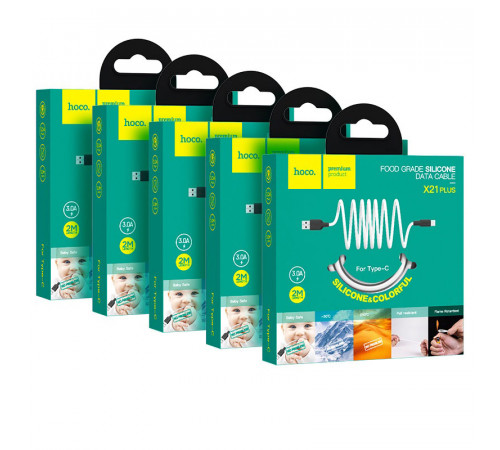 Кабель HOCO X21 Plus USB to Type-C 3A, 2m, silicone, silicone connectors, Black+White (6931474713889)