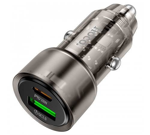 Автомобільний зарядний пристрій HOCO Z52 Spacious PD38W (1C1A) car charger Transparent Black (6942007601740)