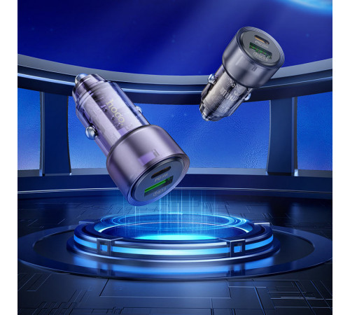 Автомобільний зарядний пристрій HOCO Z52 Spacious PD38W (1C1A) car charger Transparent Black (6942007601740)