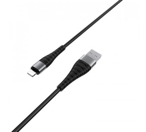 Кабель BOROFONE BX32 USB to iP 2.4A, 1m, nylon, aluminum+TPE connectors, Black (6931474710413)