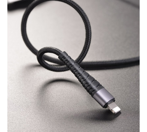 Кабель BOROFONE BX32 USB to iP 2.4A, 1m, nylon, aluminum+TPE connectors, Black (6931474710413)