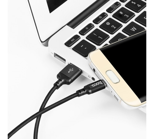 Кабель HOCO X14 USB to Micro 2A, 2m, nylon, aluminum connectors, Black (6957531062905)