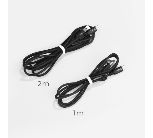 Кабель HOCO X14 USB to Micro 2A, 2m, nylon, aluminum connectors, Black (6957531062905)