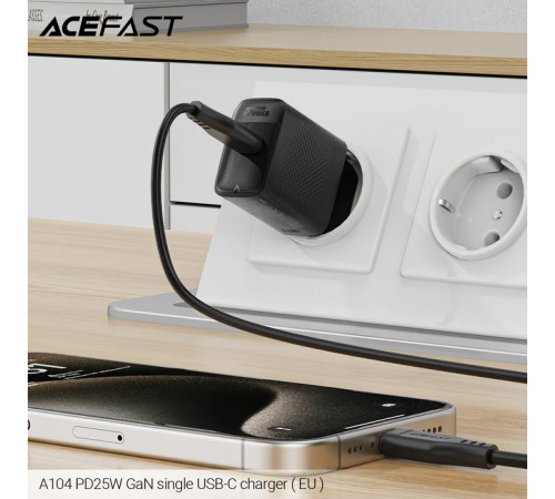 Мережевий зарядний пристрій ACEFAST A104 PD25W GaN single USB-C charger Black (6974316283355)