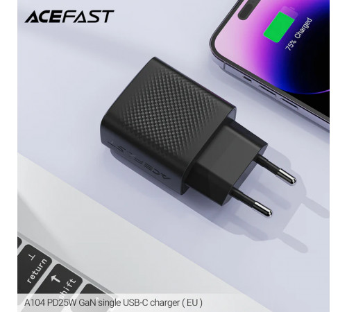 Мережевий зарядний пристрій ACEFAST A104 PD25W GaN single USB-C charger Black (6974316283355)