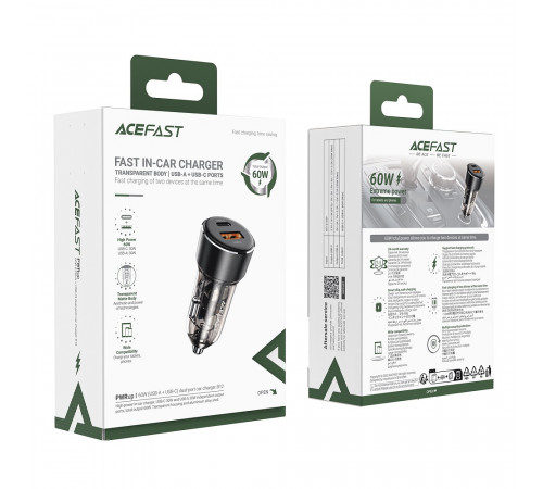 Автомобільний зарядний пристрій ACEFAST B12 60W (USB-A+USB-C) dual-port car charger Black (6974316282914)