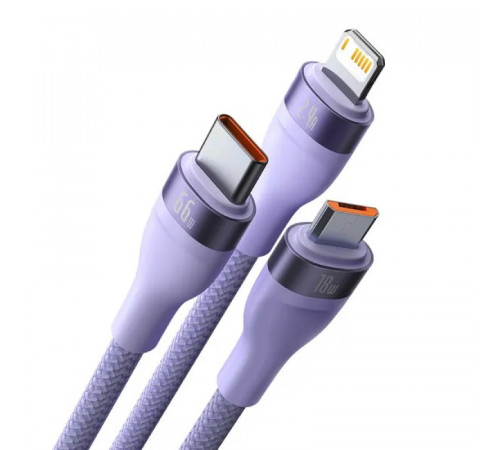 Кабель Baseus Flash Series Ⅱ One-for-three Fast Charging Data Cable USB to M+L+C 66W 1.2m Purple (CASS040005)