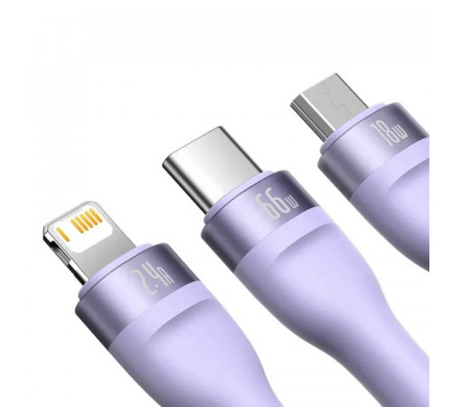 Кабель Baseus Flash Series Ⅱ One-for-three Fast Charging Data Cable USB to M+L+C 66W 1.2m Purple (CASS040005)