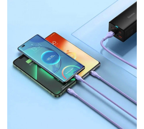 Кабель Baseus Flash Series Ⅱ One-for-three Fast Charging Data Cable USB to M+L+C 66W 1.2m Purple (CASS040005)