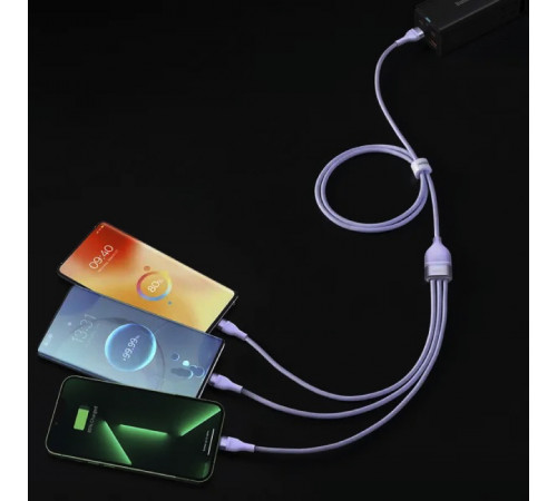 Кабель Baseus Flash Series Ⅱ One-for-three Fast Charging Data Cable USB to M+L+C 66W 1.2m Purple (CASS040005)