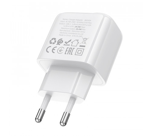 Мережевий зарядний пристрій BOROFONE BAS43A Potential single-port PD20W charger(EU) White (6941991113819)
