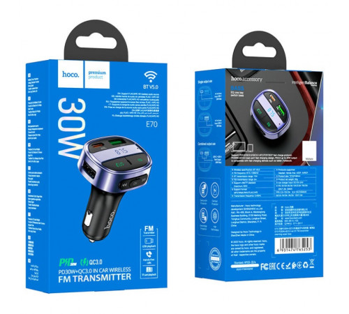 АЗП з FM-модулятором HOCO E70 PD30W+QC3.0 car BT FM transmitter Magic Night (6931474765246)