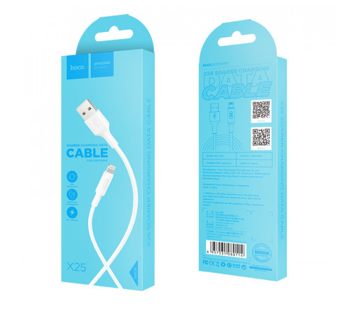 Кабель HOCO X25 USB to iP 2A, 1m, PVC, PVC connectors, White (6957531080114)