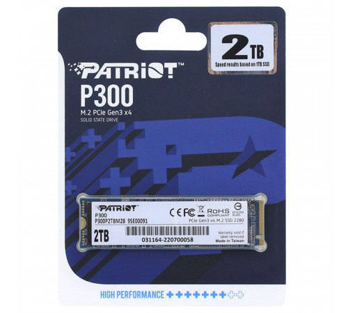 Накопичувач SSD M.2 Patriot P300 2TB NVMe 2280 PCIe 3.0x4 3D NAND TLC (P300P2TBM28)