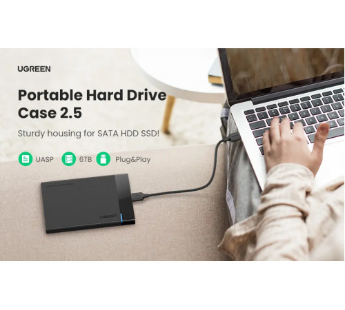 Зовнішня кишеня для накопичувача UGREEN US221 2.5 Inch Hard Drive Box (UGR-30848) (UGR-30848)