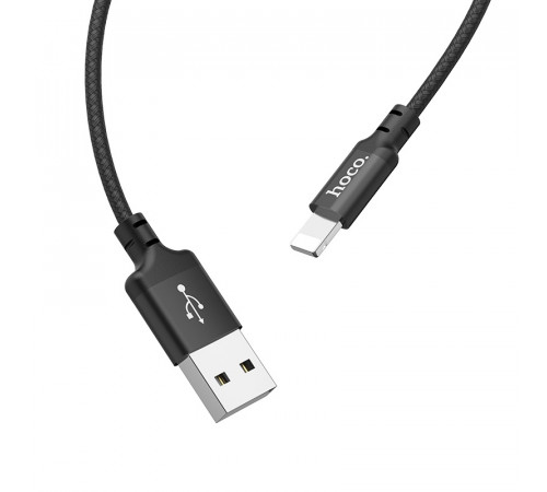 Кабель HOCO X14 USB to iP 2A, 1m, nylon, aluminum connectors, Black (6957531062820)