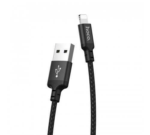 Кабель HOCO X14 USB to iP 2A, 1m, nylon, aluminum connectors, Black (6957531062820)