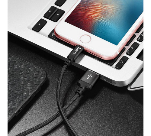 Кабель HOCO X14 USB to iP 2A, 1m, nylon, aluminum connectors, Black (6957531062820)